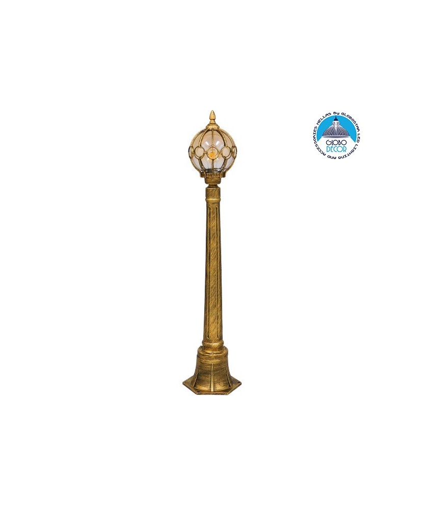 GloboStar® ETOILE 00985 Vintage Φωτιστικό Κολωνάκι Κήπου Μονόφωτο 1 x E27 Μπρονζέ Χρυσό Μεταλλικό Πλέγμα με Μελί Γυάλινη Μπάλα D18 x H102cm